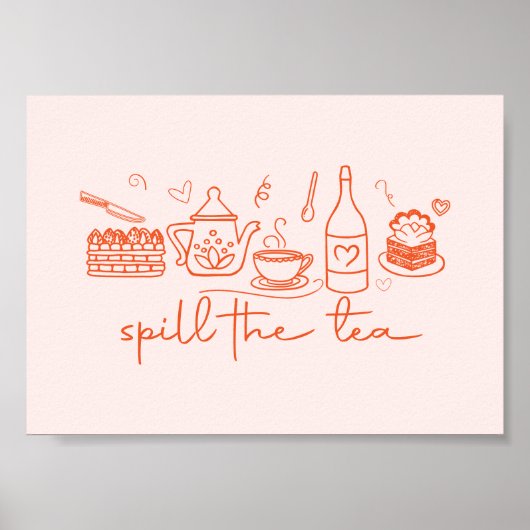 Whimsical Doodle Spill the Tee, Tee Party Küche Poster (Vorne)