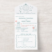 Whimsical doodle styled blue wedding All-in-One-Einladung (Innenseite)