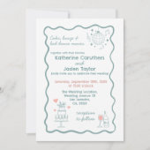 Whimsical doodle styled blue wedding Invitation Einladung (Vorderseite)