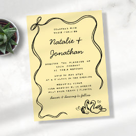 Whimsical Doodle Swans Butter Gelbe Schwarze Hochz Einladung