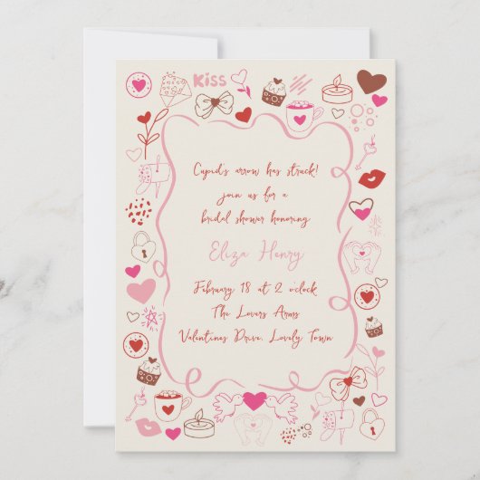 Whimsical Doodle Valentine's Brautparty Einladung (Vorderseite)