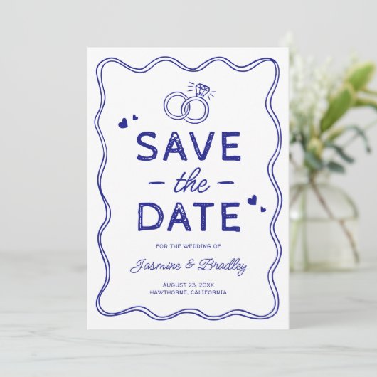 Whimsical Doodle Wedding Save The Date (Stehend Vorderseite)