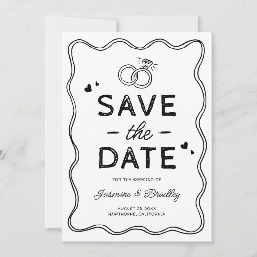 Whimsical Doodle Wedding Save The Date (Vorderseite)