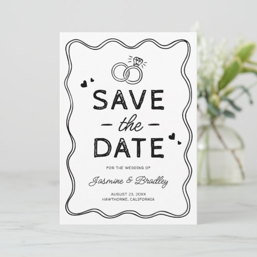 Whimsical Doodle Wedding Save The Date (Stehend Vorderseite)