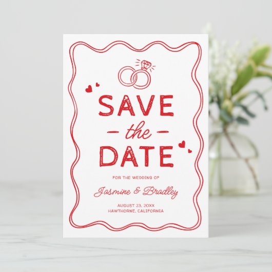 Whimsical Doodle Wedding Save The Date (Stehend Vorderseite)