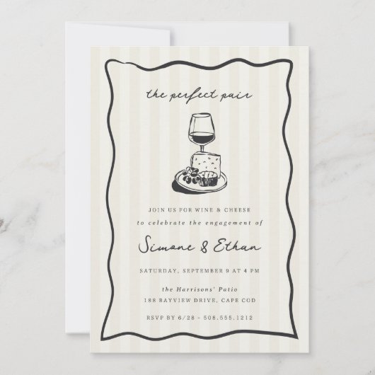 Whimsical Doodle WIne & Cheese Engagement Party Einladung (Vorderseite)