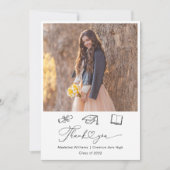 Whimsical Doodle Zwei-Foto-Abschluss Dankeskarte (Vorderseite)