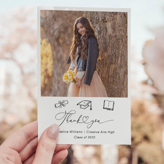 Whimsical Doodle Zwei-Foto-Abschluss Dankeskarte