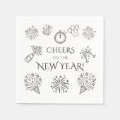 Whimsical Doodles Black Cheers to New Year Party Serviette (Vorderseite)