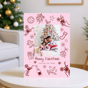 Whimsical Doodles Foto Rosa Weihnachtskarte Einladung
