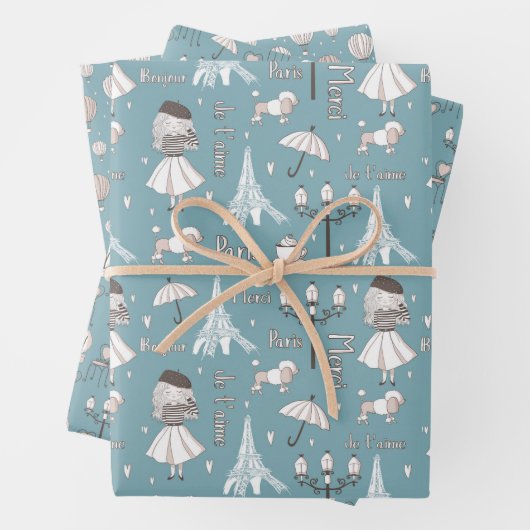 Whimsical Doodles French Geschenkpapier Set (Beispiel)