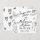 Whimsical Doodles Friseurin Braut Save-the-Date-Ka Einladung (Vorne/Hinten)