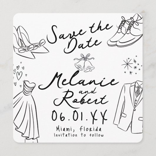 Whimsical Doodles Friseurin Braut Save-the-Date-Ka Einladung (Vorderseite)
