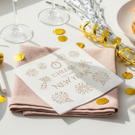 Whimsical Doodles Gold Cheers to New Year Party Serviette