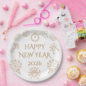 Whimsical Doodles Gold Happy New Year 2026 Pappteller (Party)