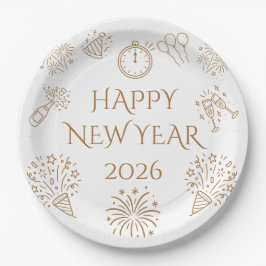 Whimsical Doodles Gold Happy New Year 2026 Pappteller