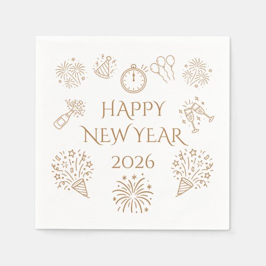 Whimsical Doodles Gold Happy New Year 2026 Serviette (Vorderseite)