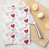 Whimsical Doodles Hand Drawn Valentines Day  Geschirrtuch (Viertel Falte)