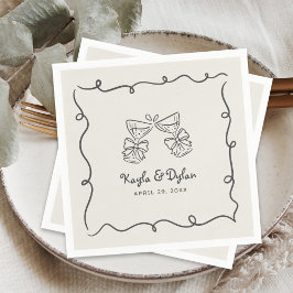 Whimsical Doodles Hand Drawn Wavy Frame Wedding Serviette