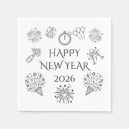 Whimsical Doodles Happy New Year 2026 Serviette