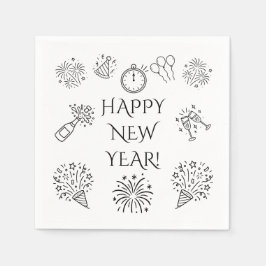 Whimsical Doodles Happy New Year Serviette