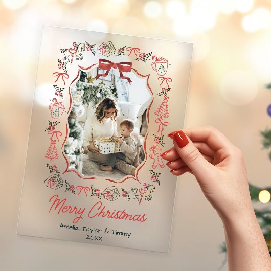 whimsical doodles photo christmas acryleinladungen