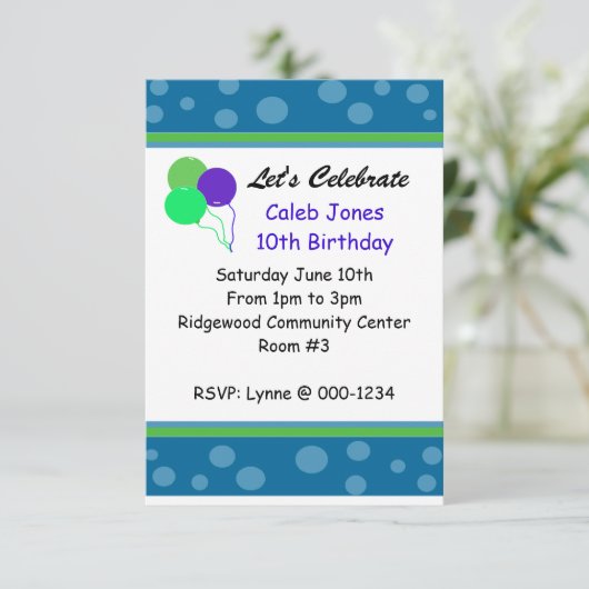 Whimsical Dots and Balloons Einladung zum Geburtst (Stehend Vorderseite)