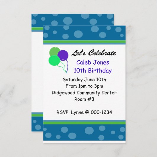 Whimsical Dots and Balloons Einladung zum Geburtst (Vorne/Hinten)