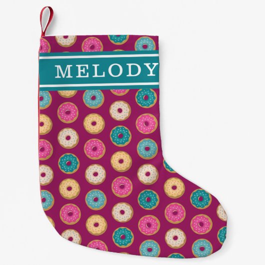 Whimsical Doughnut Pattern auf Lila Kleiner Weihnachtsstrumpf (Vorderseite)