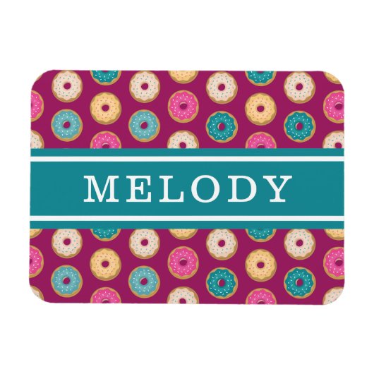 Whimsical Doughnut Pattern auf Lila Magnet (Horizontal)