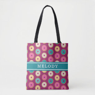 Whimsical Doughnut Pattern auf Lila Tasche