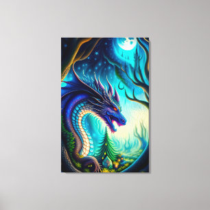 Whimsical Dragon and Moon Canvas Print Leinwanddruck