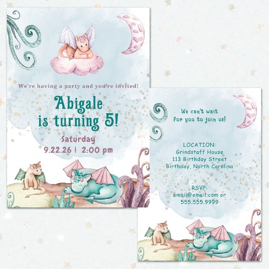 Whimsical Dragon Animal Birthday Invitation Einladung