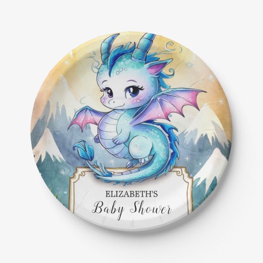 Whimsical Dragon Baby Dusche Pappteller (Vorderseite)