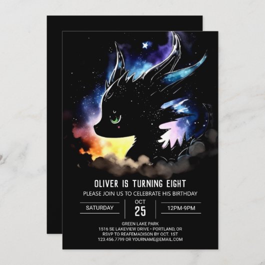 Whimsical Dragon Birthday Einladung (Vorne/Hinten)