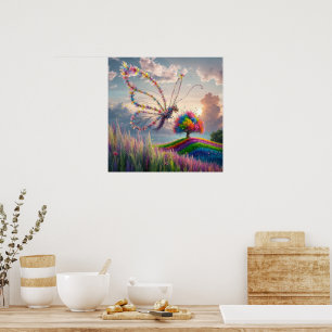 Whimsical Dragon Butterfly in Bloom: kompliziert Poster