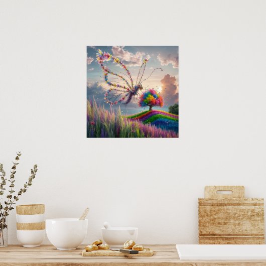 Whimsical Dragon Butterfly in Bloom: kompliziert Poster (Küche)