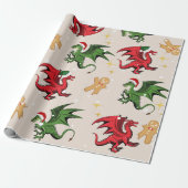 Whimsical Dragon & Gingerbrett Weihnachtswrapping Geschenkpapier (Ungerollt)