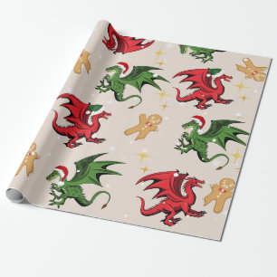 Whimsical Dragon & Gingerbrett Weihnachtswrapping Geschenkpapier