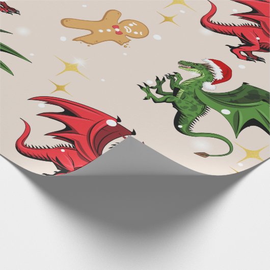 Whimsical Dragon & Gingerbrett Weihnachtswrapping Geschenkpapier (Ecke)