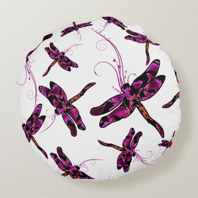 Whimsical Dragonflies Rundes Kissen (Rückseite)