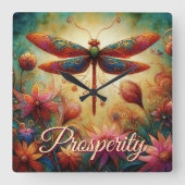 Whimsical Dragonfly Abstrakte Kunst Quadratische Wanduhr (Vorderseite)