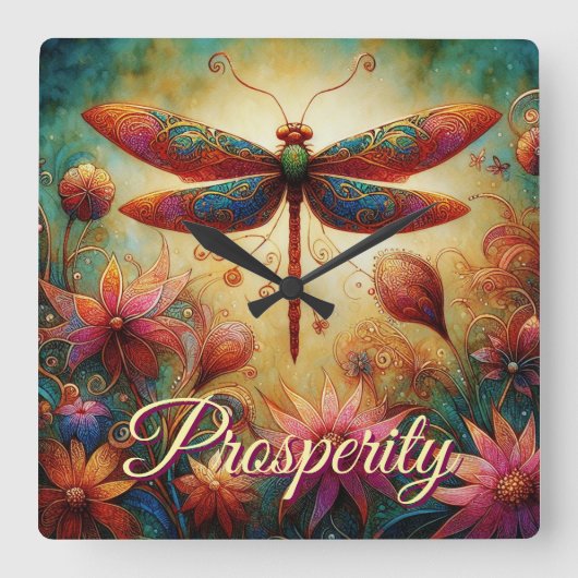 Whimsical Dragonfly Abstrakte Kunst Quadratische Wanduhr (Vorderseite)