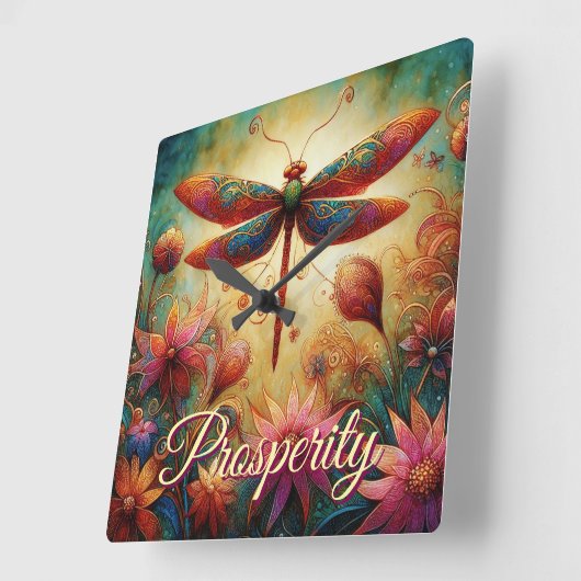Whimsical Dragonfly Abstrakte Kunst Quadratische Wanduhr (Winkel)
