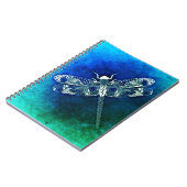 Whimsical Dragonfly Line Zeichnend Blue Green Notizblock (Linke Seite)