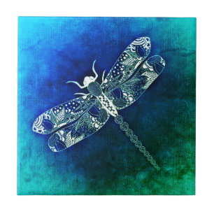 Whimsical Dragonfly Line Zeichnend Tattoo Art Fliese