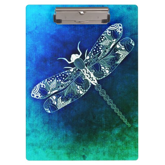 Whimsical Dragonfly Line Zeichnend Tattoo Art Klemmbrett (Vorderseite)