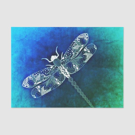 Whimsical Dragonfly Line Zeichnend Tattoo Art Seidenpapier (Vorderseite)