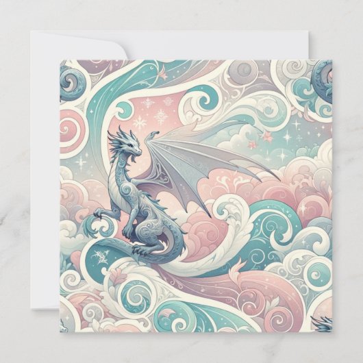 Whimsical Drakes: Pastel Dragon Fantasy Einladung (Vorderseite)