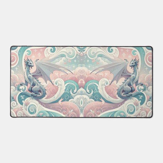 Whimsical Drakes: Pastel Dragon Fantasy Schreibtischunterlage (Vorderseite)